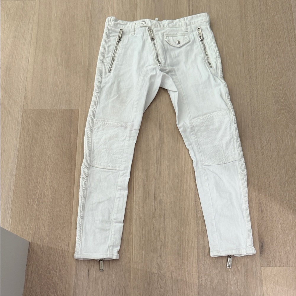 Dsquared2 White Biker Jeans with Zipper Detail – Size 44 (Fits Small)